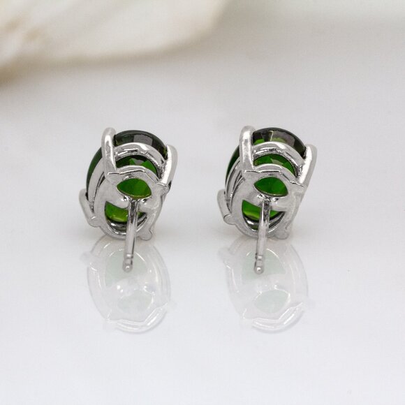 2.6cts Chrome Diopside Stud Earrings in 14K Solid Gold | Oval Shape 8x6mm - Picture 7 of 8